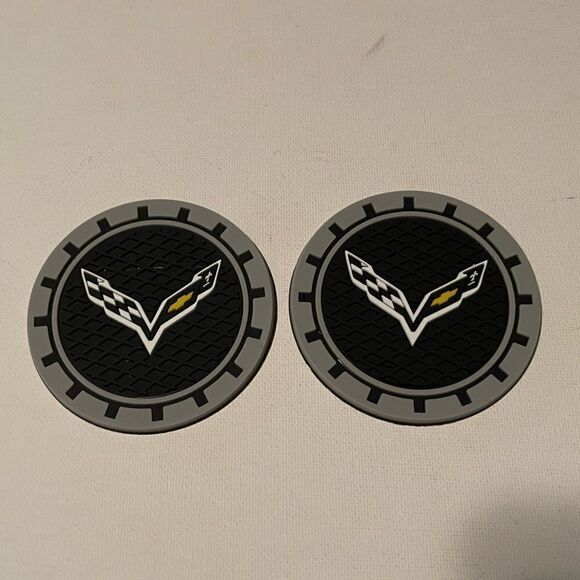 Corvette car cup Coasters in black and gray with logo Set of 2 NWT - Picture 1 of 3